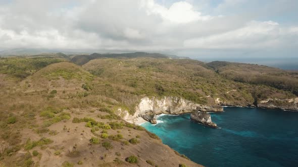 Cliffs Sea and Waves at Nusa Penida Bali Indonesia