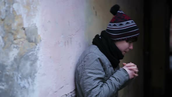 Grated Window, Abandoned Cold Building, Teenager's Protest Against Restrictions