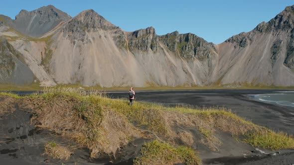 Aerial Drone Fly in Movement in Landscape in Stokksnes Iceland