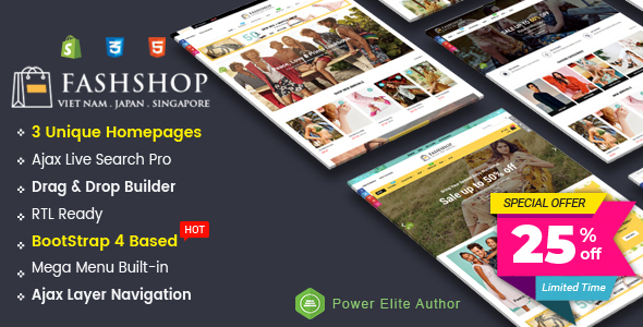FashShop - Multipurpose Sectioned Drag & Drop  Bootstrap 4 Shopify Theme / Themeforest