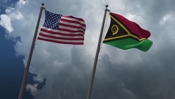 Waving Flags Of The United States And The Vanuatu 2K