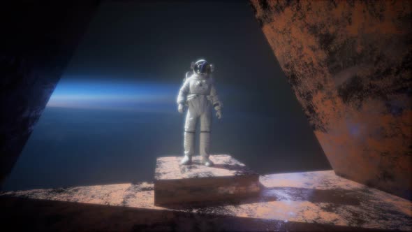 Astronaut on the Space Observatory Station Near Earth alt