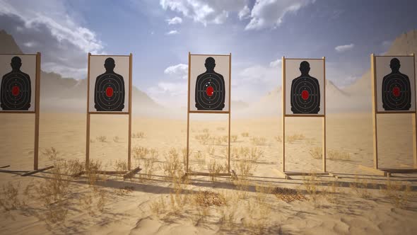 Shooting range with target riddling by bullets. Training practice or competition