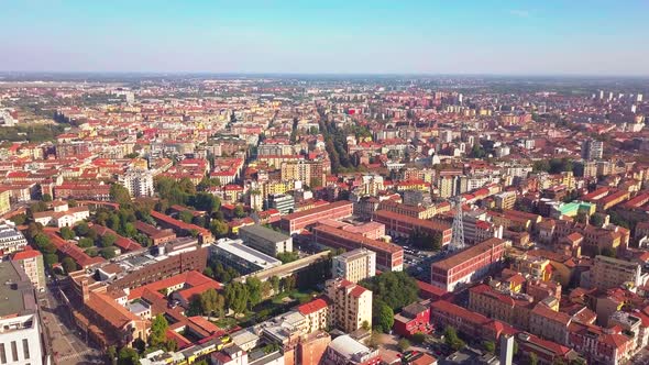 Sunny Day Milan Cityscape Aerial Panorama  Italy