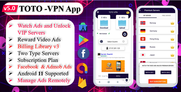 TOTO - VPN | VPN App | Facebook Ads | Admob Ads | Ads Manage Remotely | VPN  | VPN Subscription Plan