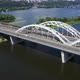 Panorama of the Darnitsky Bridge Across the River Dnipro in the Afternoon in Sunny Weather  - VideoHive Item for Sale
