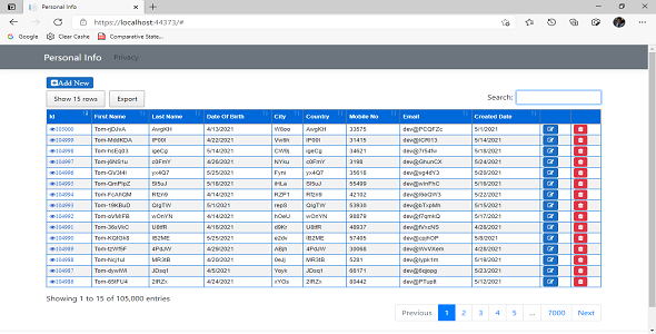 ASP.NET Core List CRUD with jQuery Datatable, paging, sorting and searching, EF code first.