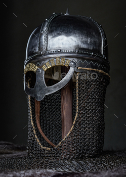 Single medieval helmet on stick around fur / Photodune, Misc