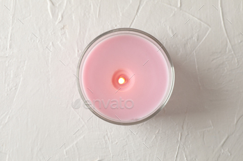Pink candle in glass jar on white background, top view / Photodune, Misc