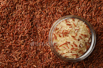 Rice background and glass bowl, close up and top view / Photodune, Misc