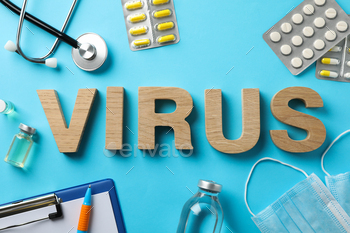 Inscription Virus on blue background with medical composition. Healthcare and medical concept / Photodune, Misc