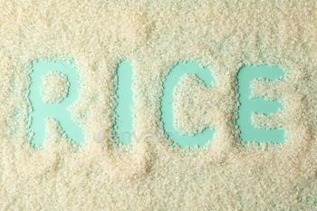 Word Rice. Rice on mint background.Top view / Photodune, Misc