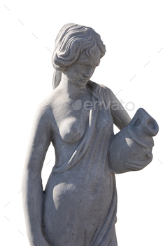 Stone sculpture of woman looking down holding vase on white background / Photodune, Misc