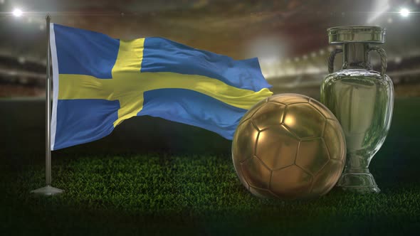 Sweden Flag with Football And Cup Background Loop