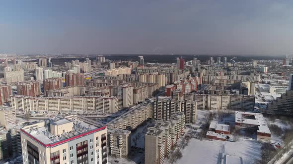 Aerial view of Highway with car traffic in the winter city 05