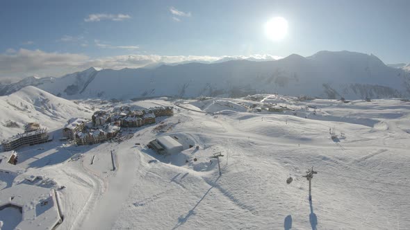 Gondola ski lift in Gudauri. Georgia 2018 winter