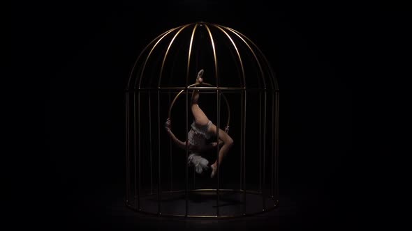 Gymnast a Spinning on a Hoop in a Gold Cage