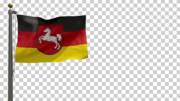 Lower Saxony Flag (Germany) on Flagpole with Alpha Channel - 4K
