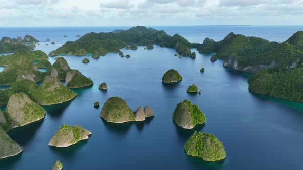 Aerial view of  Wajag Islands archipelago, Raja Ampat, West Papua, Indonesia.