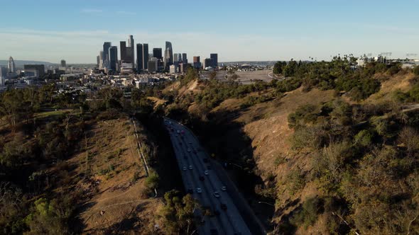 Aerial Los Angeles Freeway Downtown
