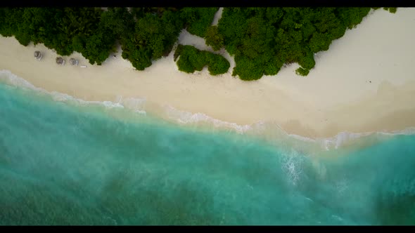 Aerial drone view tourism of tropical tourist beach adventure by aqua blue ocean and white sandy bac