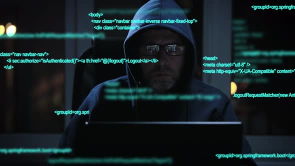 An Experienced Hacker Works with Code When Breaking Into Security Systems