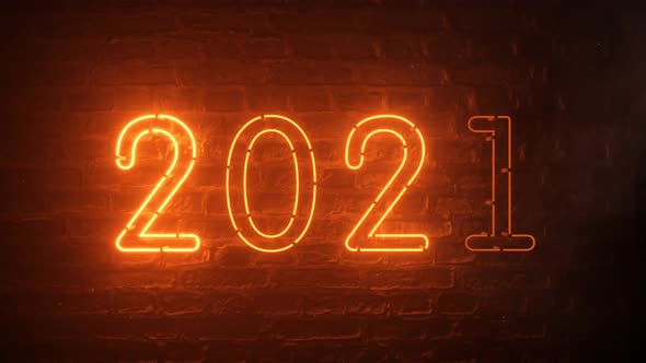 2021 Fire Orange Neon Sign Background New Year Concept