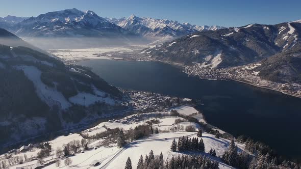 Aerial view of Zell am See on a winter day