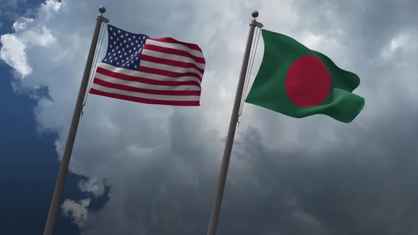 Waving Flags Of The United States And The Bangladesh 4K