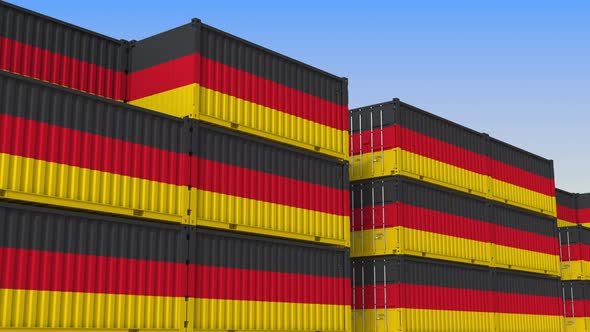 Container Terminal Full of Containers with Flag of Germany