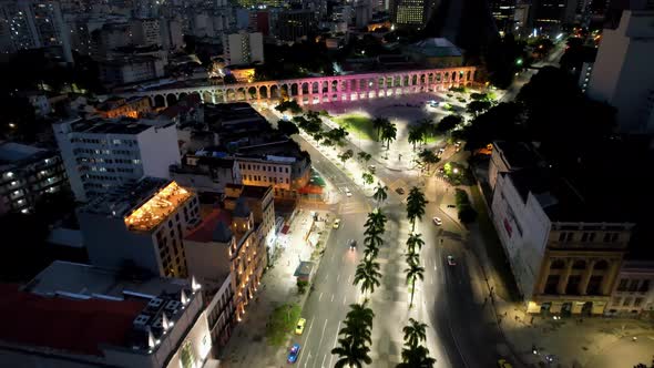 Night scape of downtown district of Rio de Janeiro Brazil. 