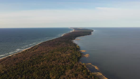 Aerial view of the Curonian Spit at sunset time