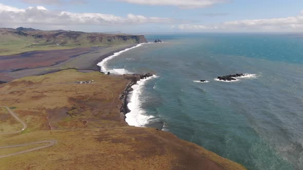 Icelandic coast from above - Dyrholaey cape and Reynisfjara black sand beach