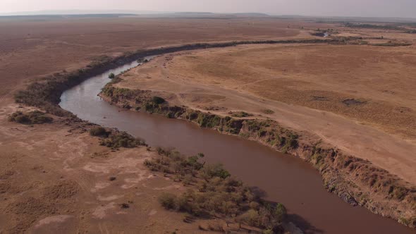 Aerial of Mara river in Africa