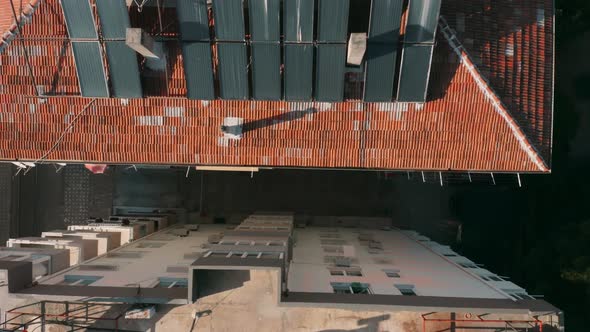 Aerial View of Solar Panels on the Roof of Apartment Building