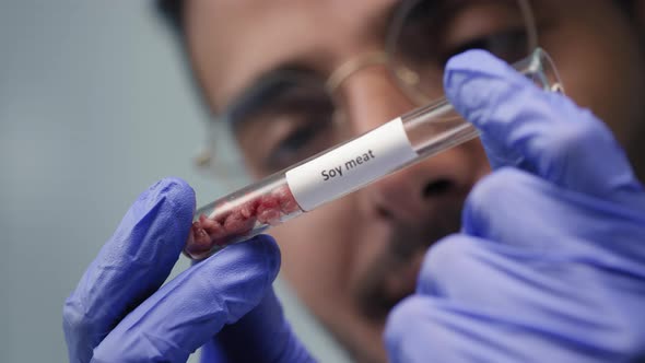 Test Tube With Sample Of Soy Meat