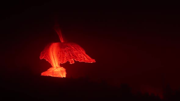 Night sky over erupting volcano in Spain