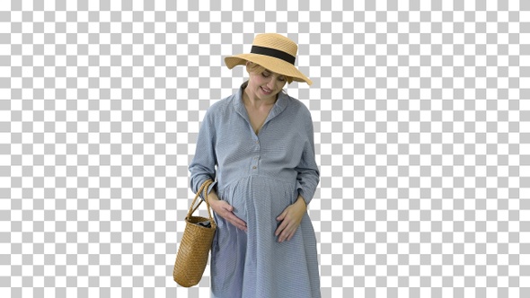 Beautiful pregnant woman in summer clothes, Alpha Channel