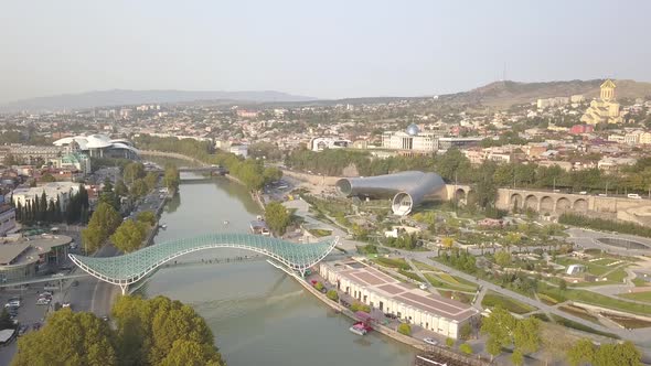 Aerial view of Rike Park. Bridge of Piece. Tbilisi. Georgia