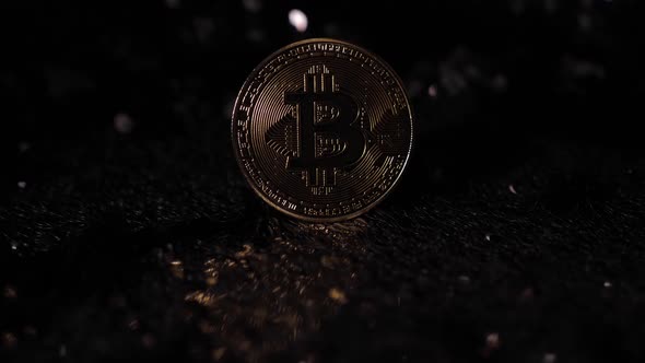 Gold Bitcoin Btc Coin Lies on Silver Background