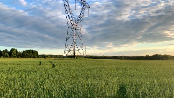 Metal Poles Electric Supports for Highvoltage Wires in the Fields