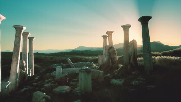 Old Greek Temple Ruins at Sunset alt