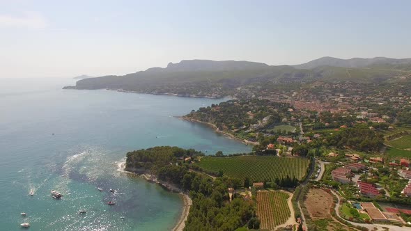 Aerial travel drone view of Cassis, Southern France.