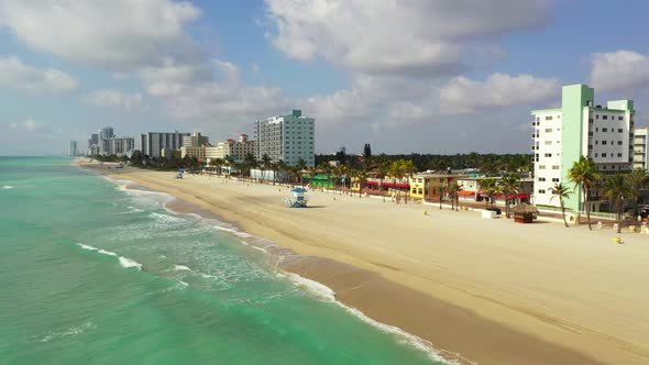 Low flying aerial Hollywood Beach FL USA