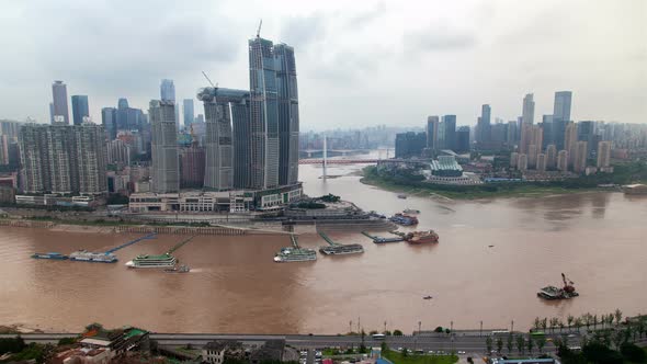 Chongqing City on Yangtze Jialing Banks in China Timelapse