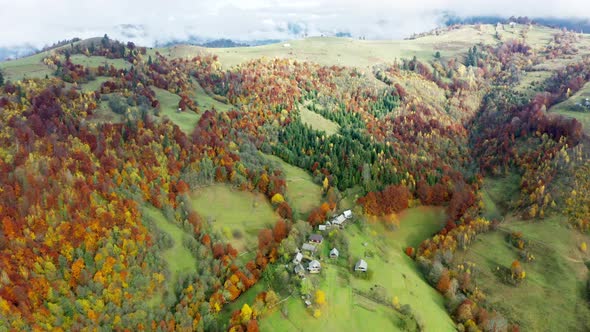 Small Village in the Beautiful Mountain Valley of the Carpathian Mountains in Ukraine in the Village