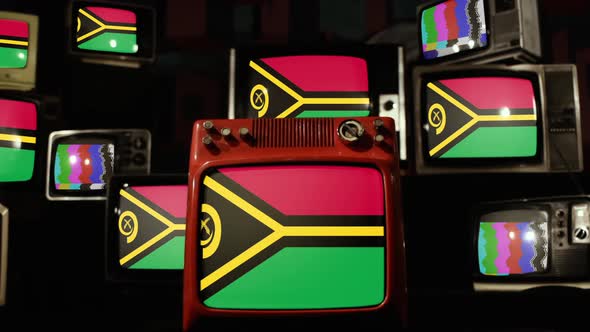 Vanuatu flag on Stack of Retro TV.
