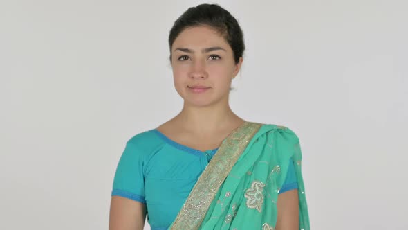 Indian Woman Showing Thumbs Down Gesture White Background