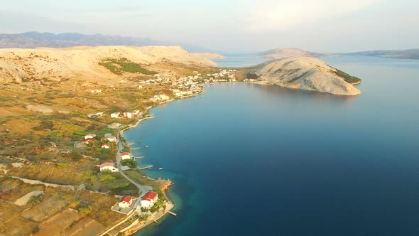 View from above of holiday houses on the island of Pag