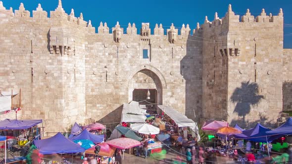 Damascus Gate or Shechem Gate Timelapse Hyperlapse One of the Gates to the Old City of Jerusalem